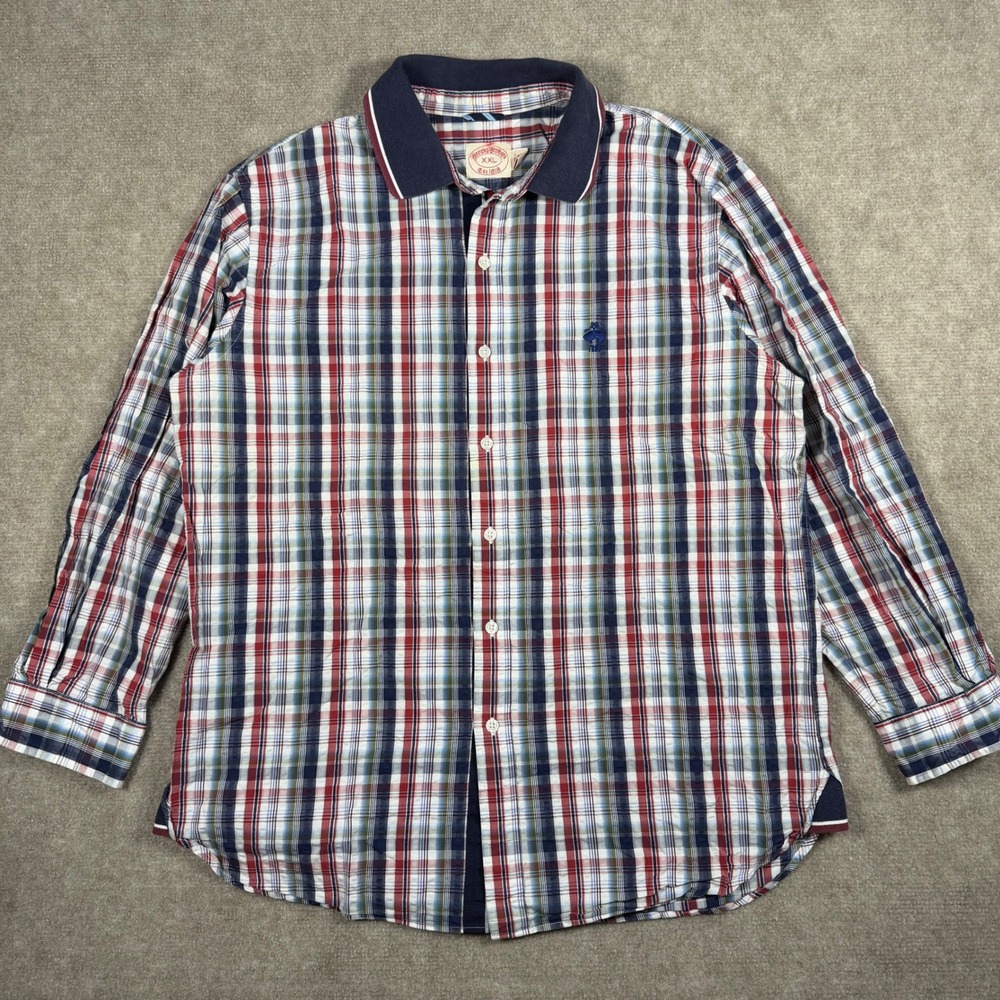 Brooks Brothers Mens XXL Plaid Button Up Shirt Red Blue White Long Sleeve Cotton